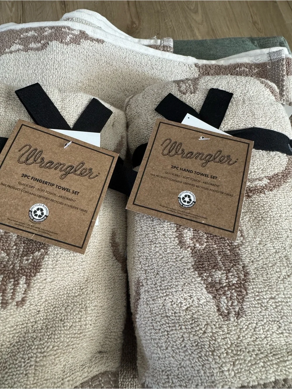 Wrangler Beige and Brown Steer Skull Motif Towel Set